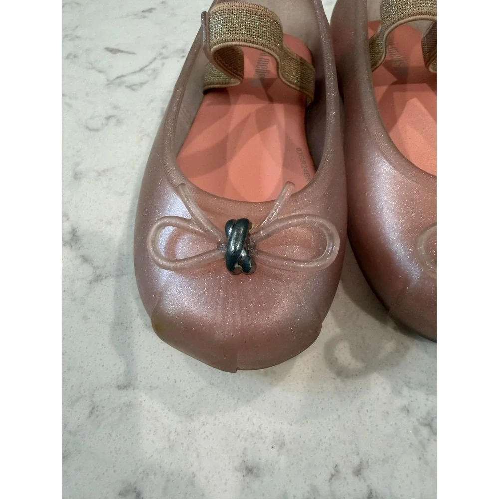 Mini Melissa Sweet Love Rose Gold Glitter Jelly Mary Jane Flats Toddler Size 9